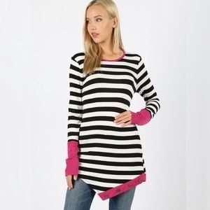 Tops - 🆕JUST ARRIVED Blk/Wht Stripe L/S Top w/Magenta Tops - 🆕JUST ARRIVED Blk/Wht Stripe L/S Top w/Magenta